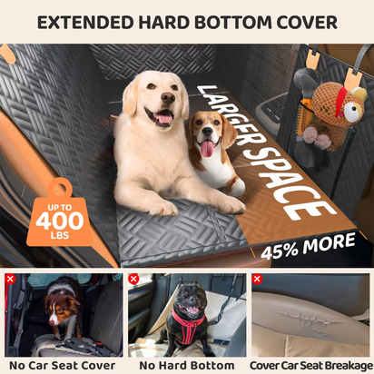 Car Rear Seat Dog Seat Cover, Hard Bottom Rear Seat Extender, Load-Bearing 400 Pounds, 600D Heavy-Duty Anti-Scratch Washable Dog Hammock for Cars and Suvs