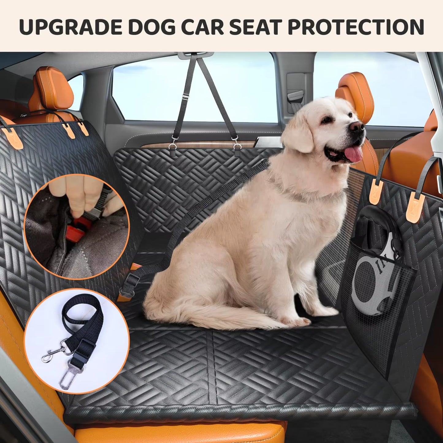 Car Rear Seat Dog Seat Cover, Hard Bottom Rear Seat Extender, Load-Bearing 400 Pounds, 600D Heavy-Duty Anti-Scratch Washable Dog Hammock for Cars and Suvs