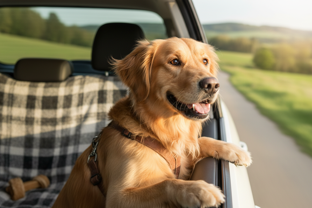Dog inside the backseat of a car 